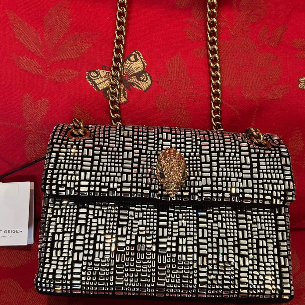 Kurt Geiger Crystal Kensington Women's Shoulder Bag with Gold straps. Small.